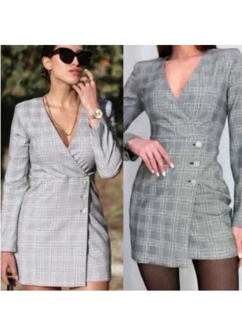 Zara Glen Plaid Blazer Dress M Rhinestone Buttons Tailored Mini